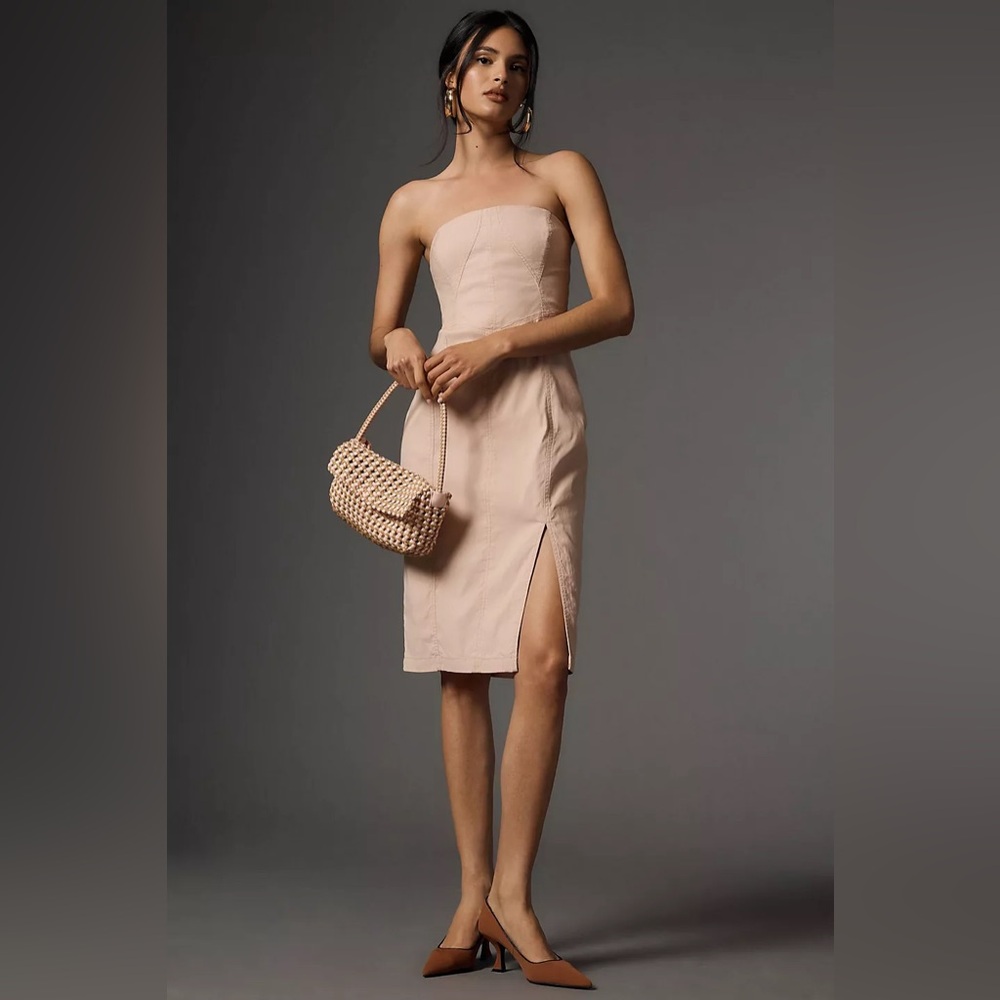 ANTHROPOLOGIE Strapless Side-Slit Dress L